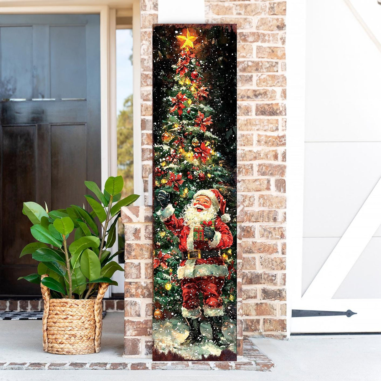 48in Santa Christmas Porch Sign - Front Porch Christmas Plaque |  Holiday Decoration | Winter Entryway Decor | Wood, UV Print | 48x12in