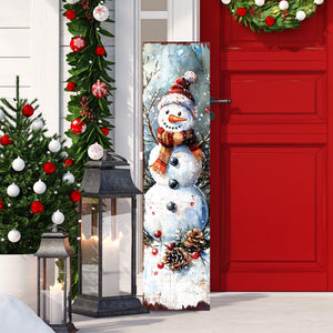 Snowman Christmas Porch Sign | Front Porch Plaque | Winter Entryway Decor | Holiday Decoration | Wood, UV Print