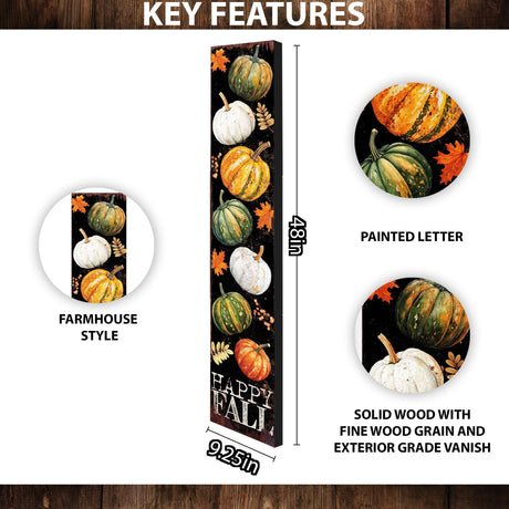 48in Happy Fall Porch Sign with Pumpkins Pattern | Front Porch Fall Plaque | Autumn Decoration | Entryway Harvest Decor | 48x9.25in