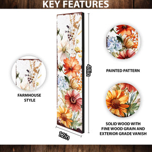 48in Wildflower Fall Porch Sign - Front Porch Fall Plaque with Autumn Decoration | Entryway Fall Decor | Wood, UV Print | 48x12in