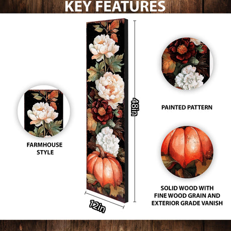 48in Fall Porch Sign - Fall Front Porch Plaque with Autumn Decoration | Entryway Fall Decor | Wood, UV Print | 48x12in