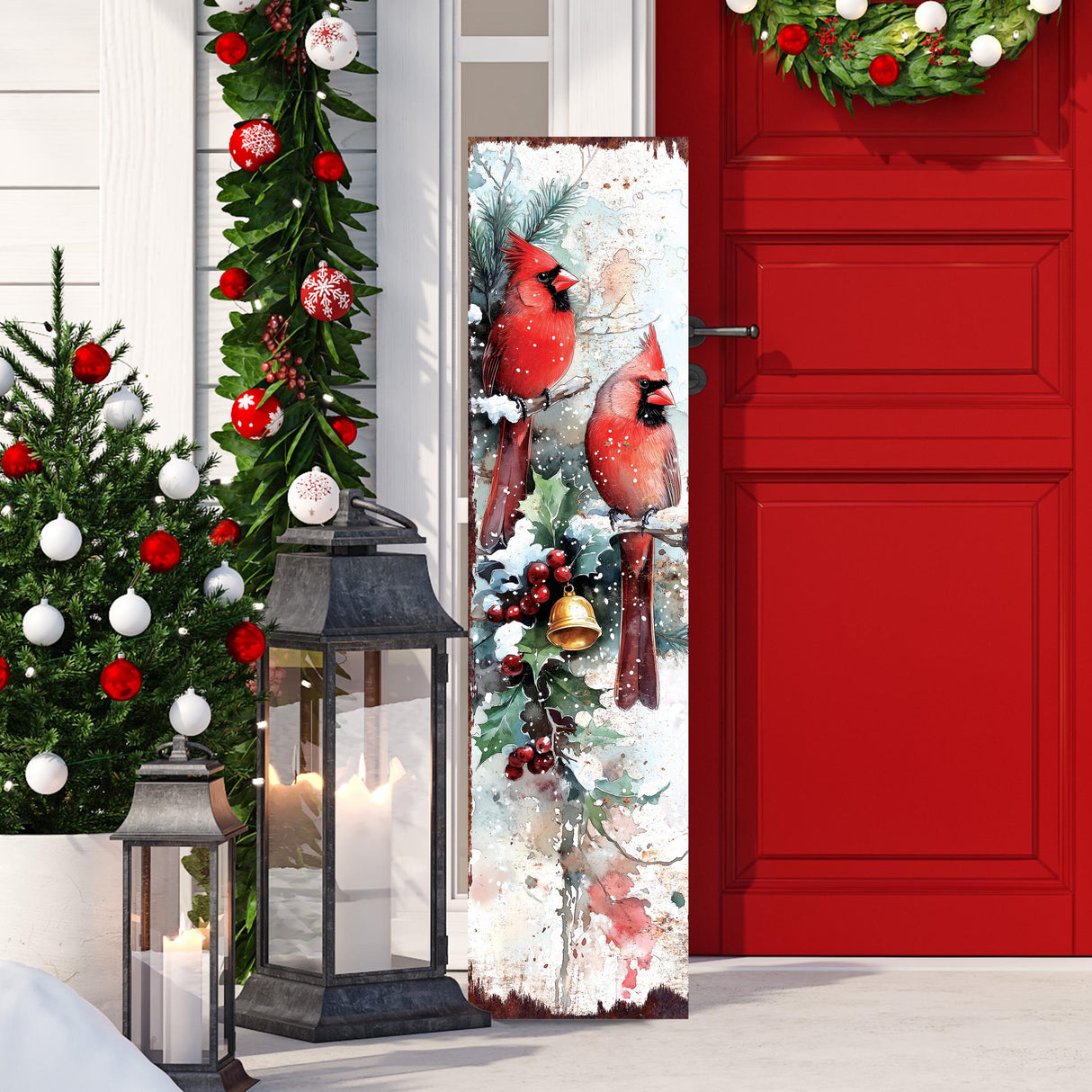 48in Cardinals Christmas Porch Sign - Christmas Decoration | Holiday Entryway Decor |  Front Porch Christmas Plaque | UV Print | 48x12in