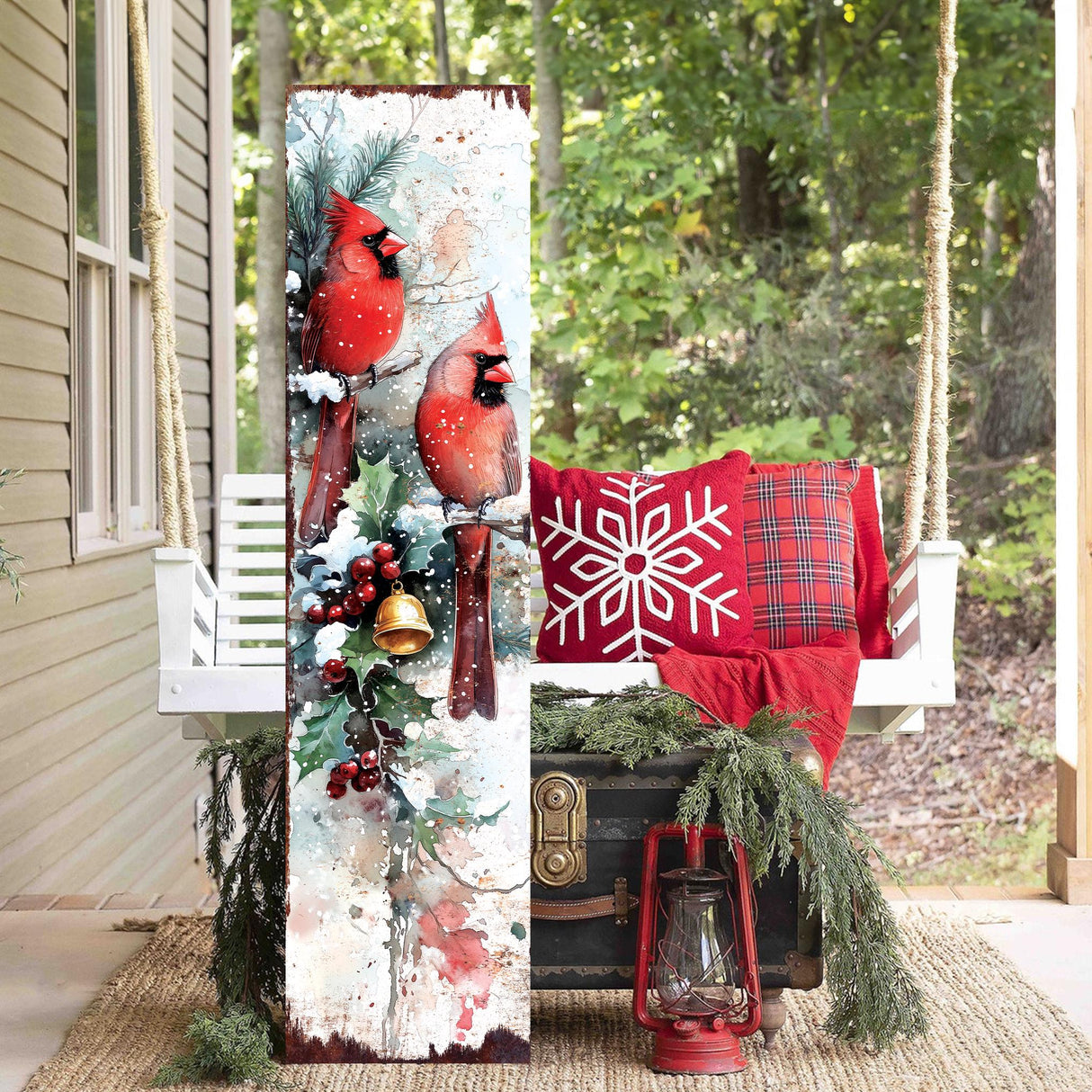 48in Cardinals Christmas Porch Sign - Christmas Decoration | Holiday Entryway Decor |  Front Porch Christmas Plaque | UV Print | 48x12in