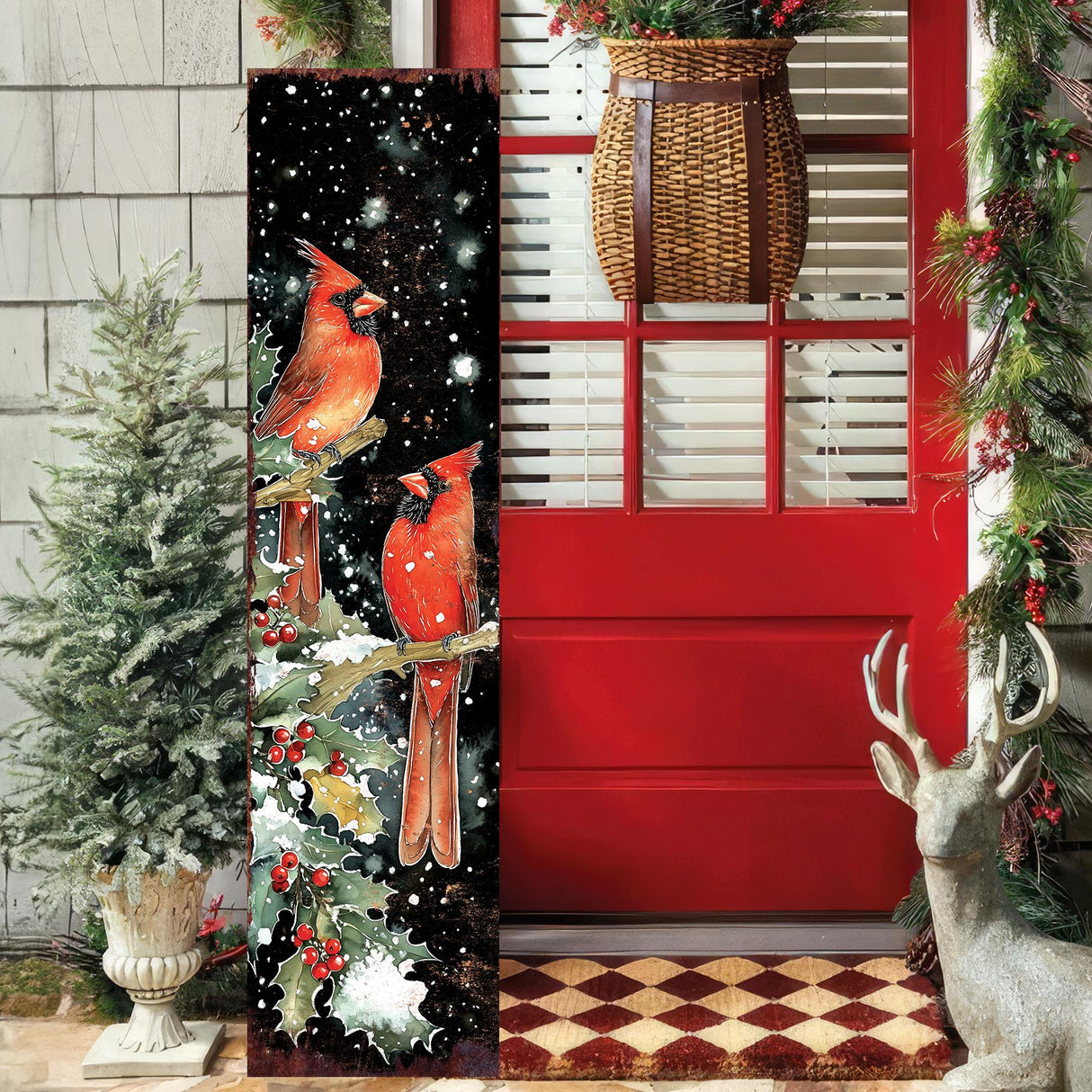 48in Christmas Porch Sign Cardinals -  Christmas Entryway Decor |  Holiday Decoration | Front Porch Christmas Plaque | UV Print | 48x12in