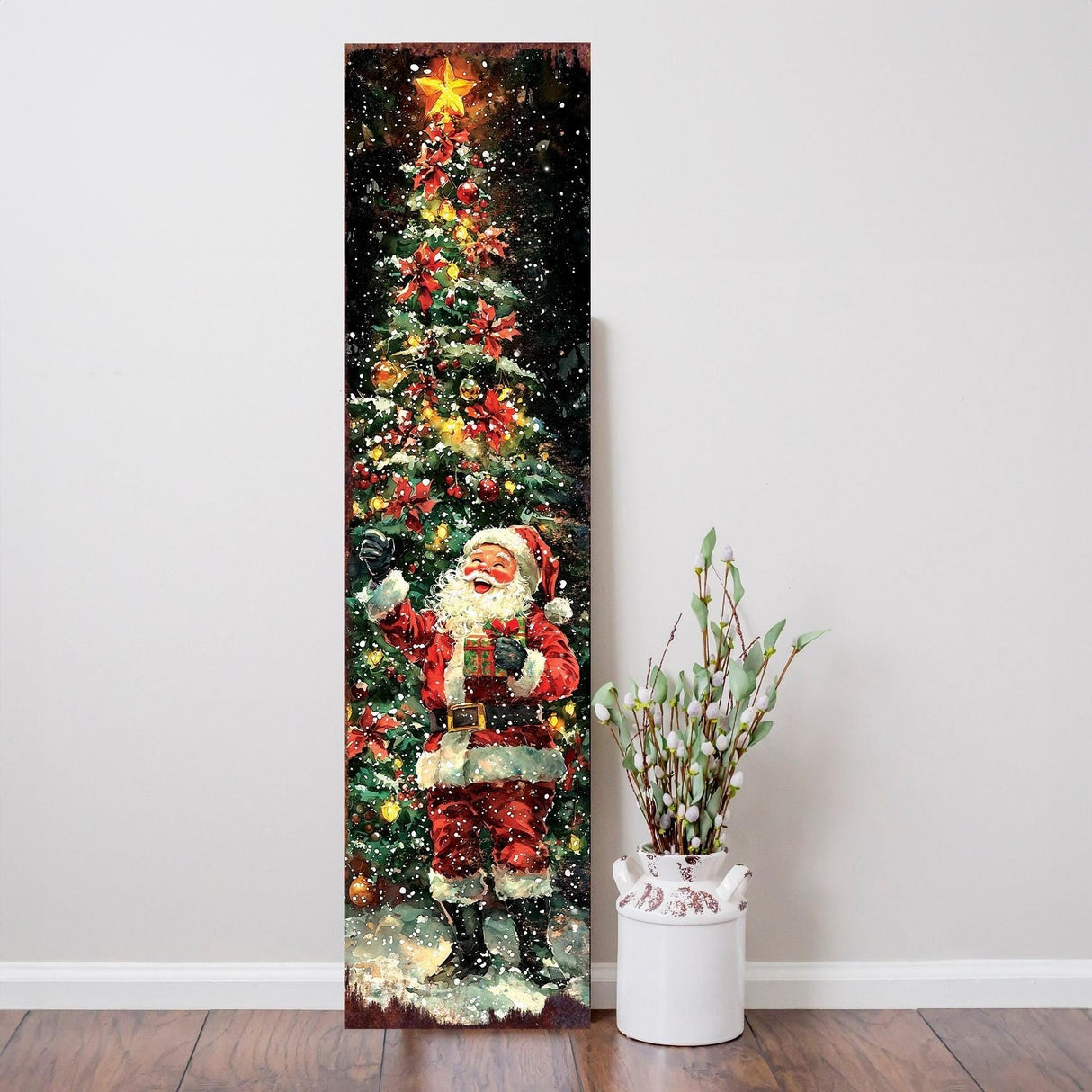 48in Santa Christmas Porch Sign - Front Porch Christmas Plaque |  Holiday Decoration | Winter Entryway Decor | Wood, UV Print | 48x12in