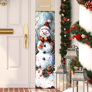 Snowman Christmas Porch Sign | Front Porch Plaque | Winter Entryway Decor | Holiday Decoration | Wood, UV Print