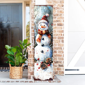 Snowman Christmas Porch Sign | Front Porch Plaque | Winter Entryway Decor | Holiday Decoration | Wood, UV Print