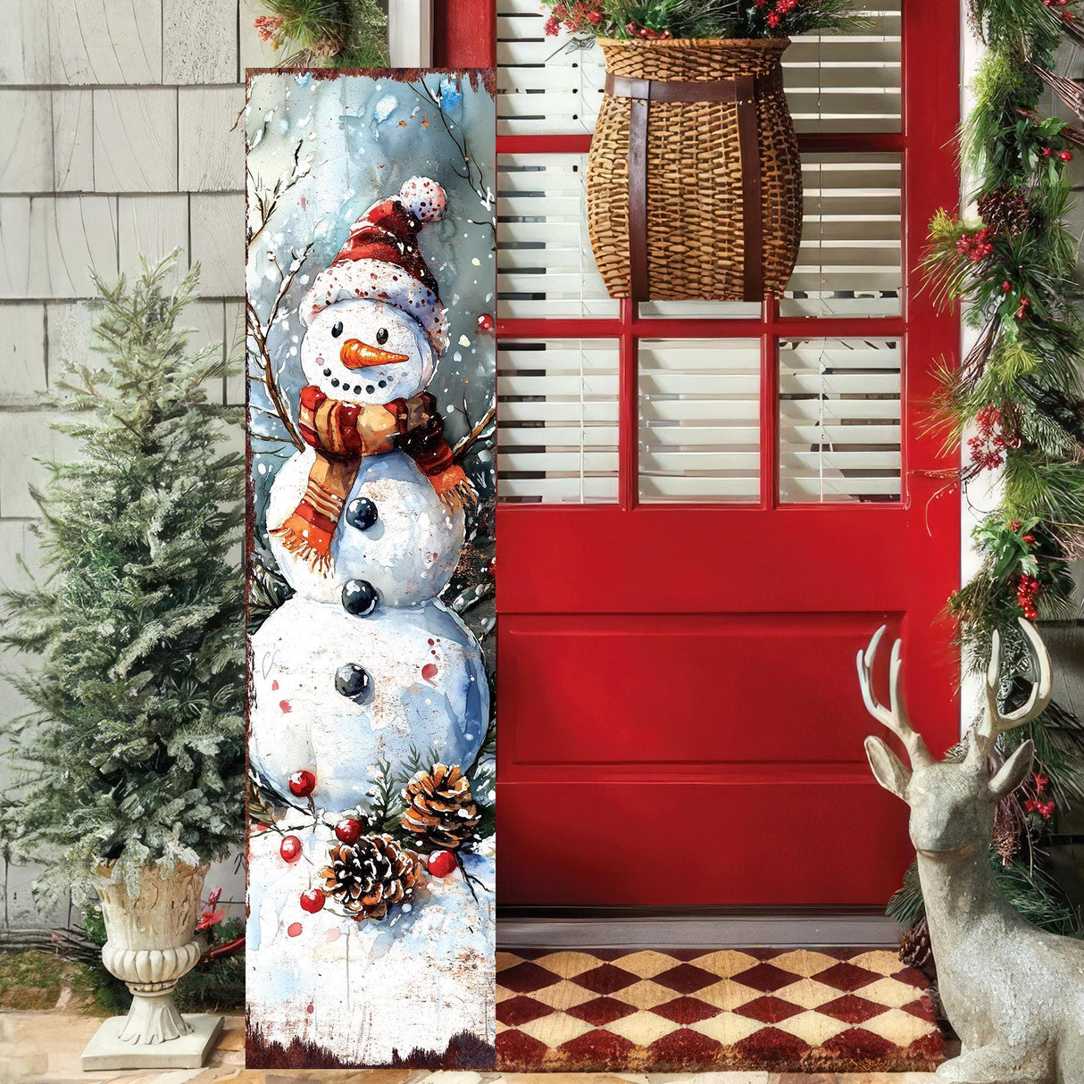 Snowman Christmas Porch Sign | Front Porch Plaque | Winter Entryway Decor | Holiday Decoration | Wood, UV Print