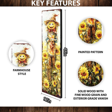 48in Fall Scarecrow Porch Sign -  Fall Plaque Front Porch with Autumn Decoration | Harvest Decor UV Print | Entryway Fall Decor | 48x12