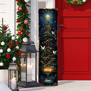 Hanukkah and Christmas Porch Sign | Menorah & Tree Design | Entryway Decor | UV Print | 3 Sizes