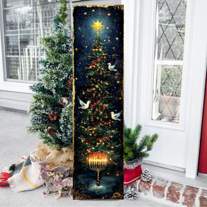 Hanukkah and Christmas Porch Sign | Menorah & Tree Design | Entryway Decor | UV Print | 3 Sizes