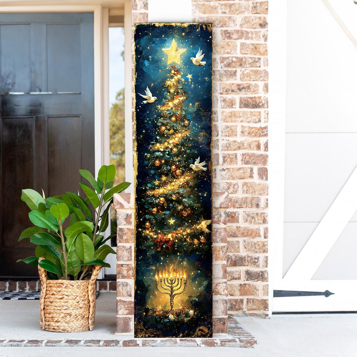 Hanukkah and Christmas Porch Sign | Menorah & Tree Design | Entryway Decor | UV Print | 3 Sizes