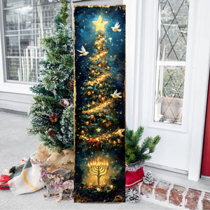 Hanukkah and Christmas Porch Sign | Menorah & Tree Design | Entryway Decor | UV Print | 3 Sizes