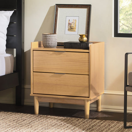 Illuminated Solid Wood Nightstand with 2 Drawers - Nightstands