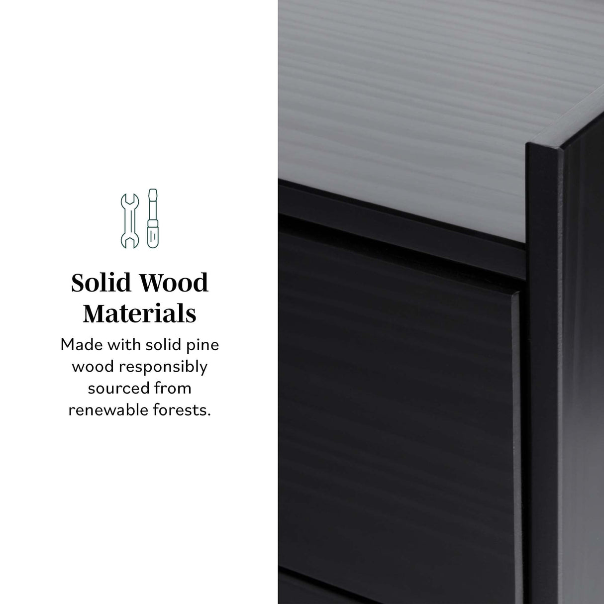 Illuminated Solid Wood Nightstand with 2 Drawers - Nightstands