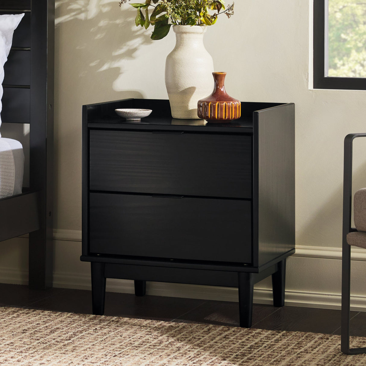 Illuminated Solid Wood Nightstand with 2 Drawers - Nightstands
