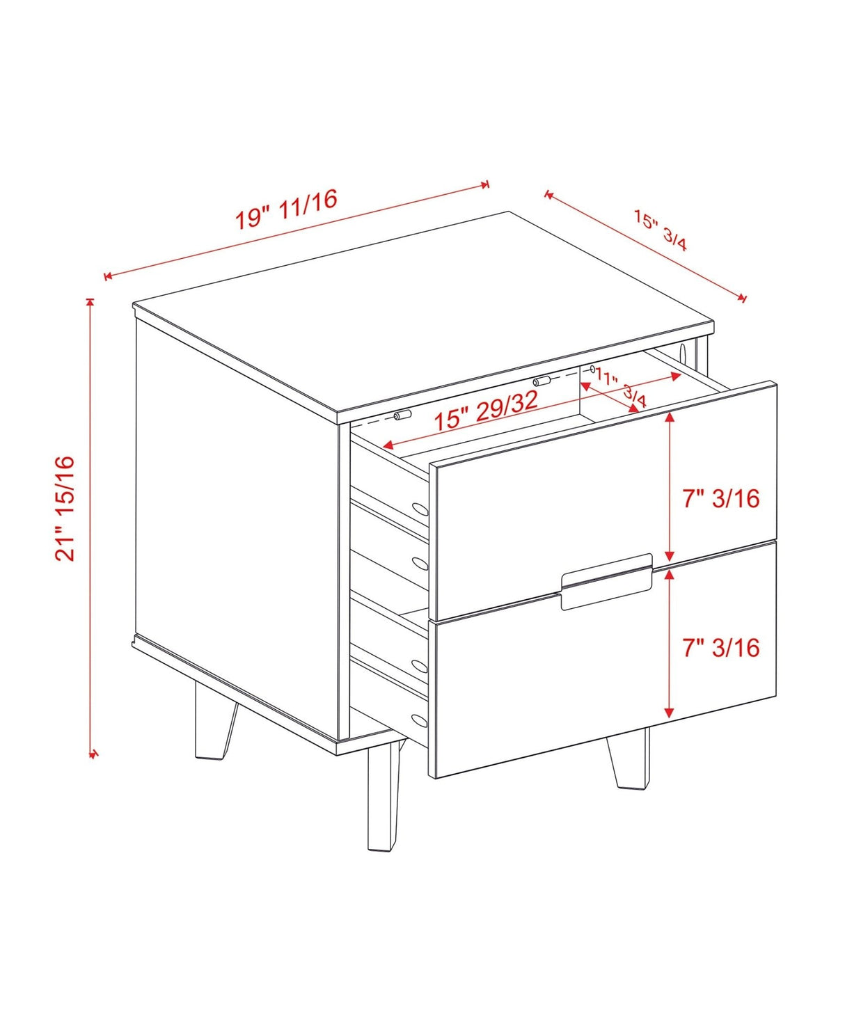 Illumined Solid Wood Nightstand with Cutout Handles and 2 Drawers - Nightstands