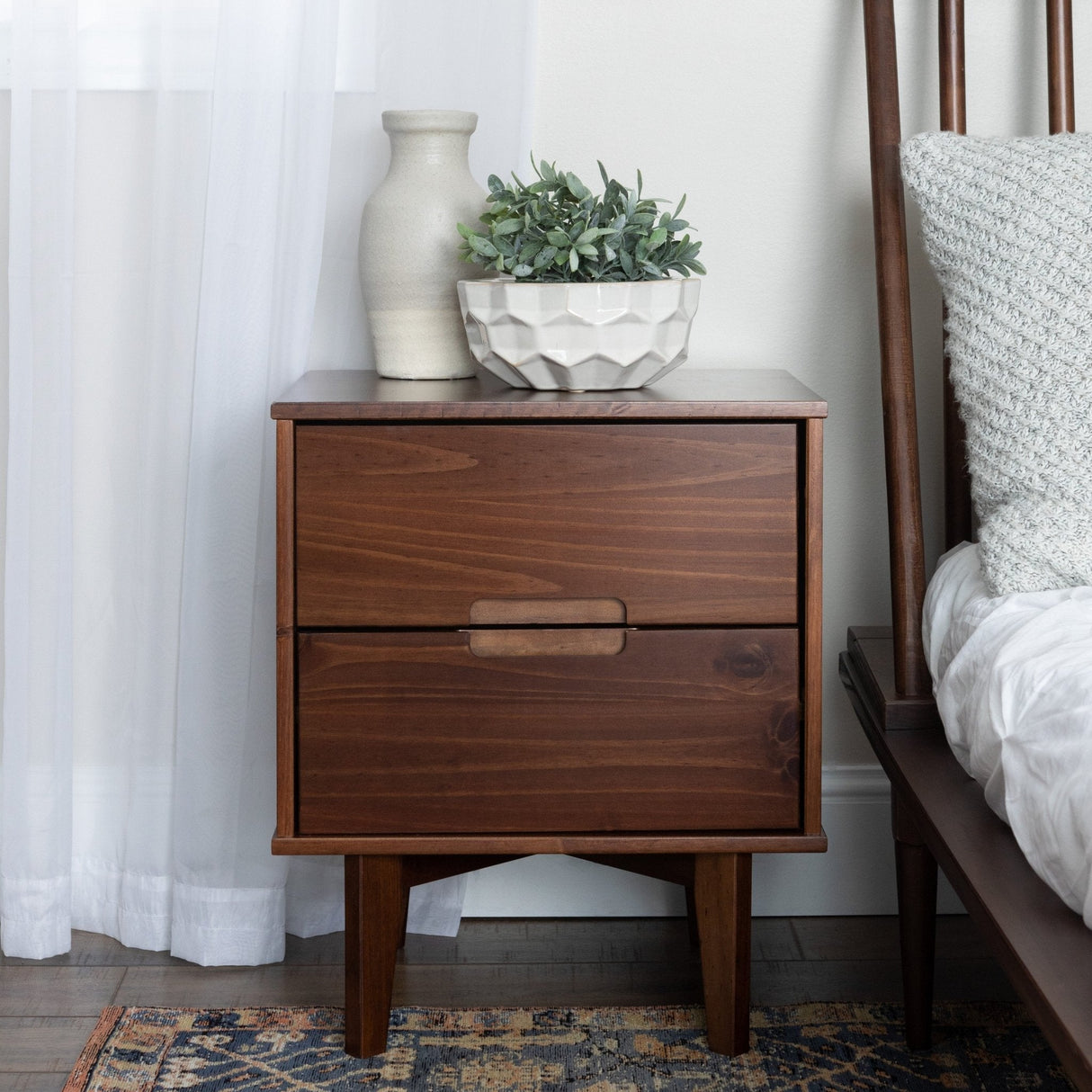 Illumined Solid Wood Nightstand with Cutout Handles and 2 Drawers - Nightstands