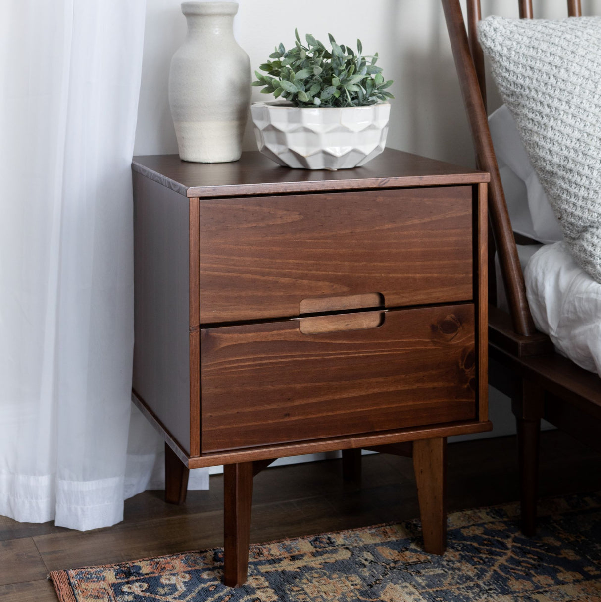 Illumined Solid Wood Nightstand with Cutout Handles and 2 Drawers - Nightstands