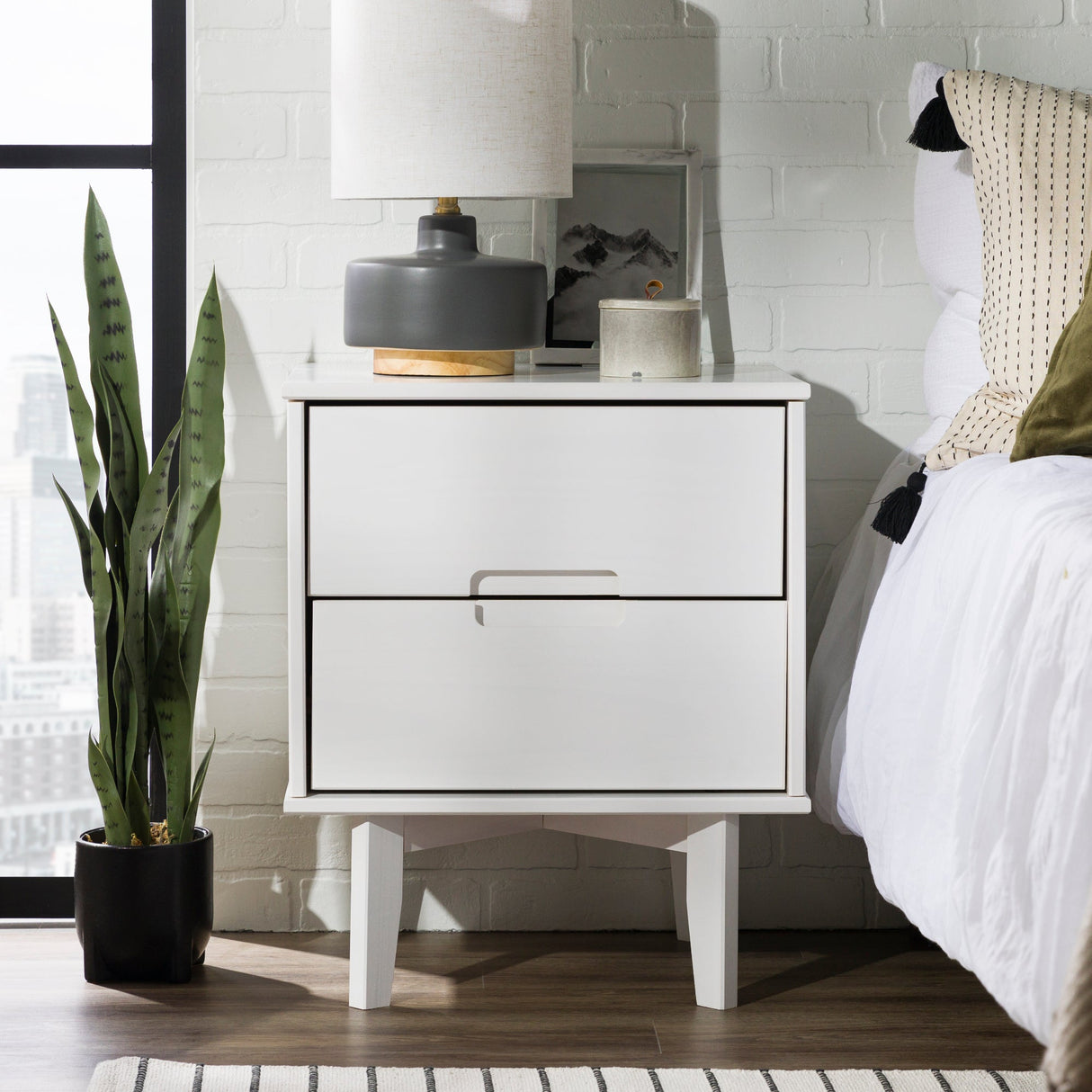 Illumined Solid Wood Nightstand with Cutout Handles and 2 Drawers - Nightstands