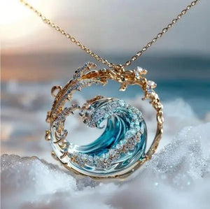 Ocean Wave Pendant Necklace for Women Stainless Steel Sea Jewelry Gift