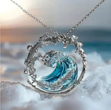 Ocean Wave Pendant Necklace for Women Stainless Steel Sea Jewelry Gift