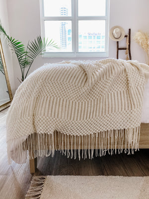 Khera Throw Blanket 51x78 Inch 100% Acrylic Cozy Cream