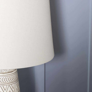 Tan and Cream Resin Lamp with White Linen Table Lamp