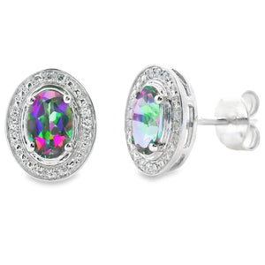 Mystic Fire Topaz Diamond Earrings 10KT White Gold