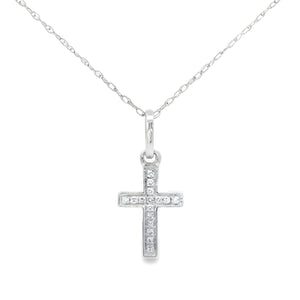 .05ct Diamond Cross Religious Pendant 14KT White Gold