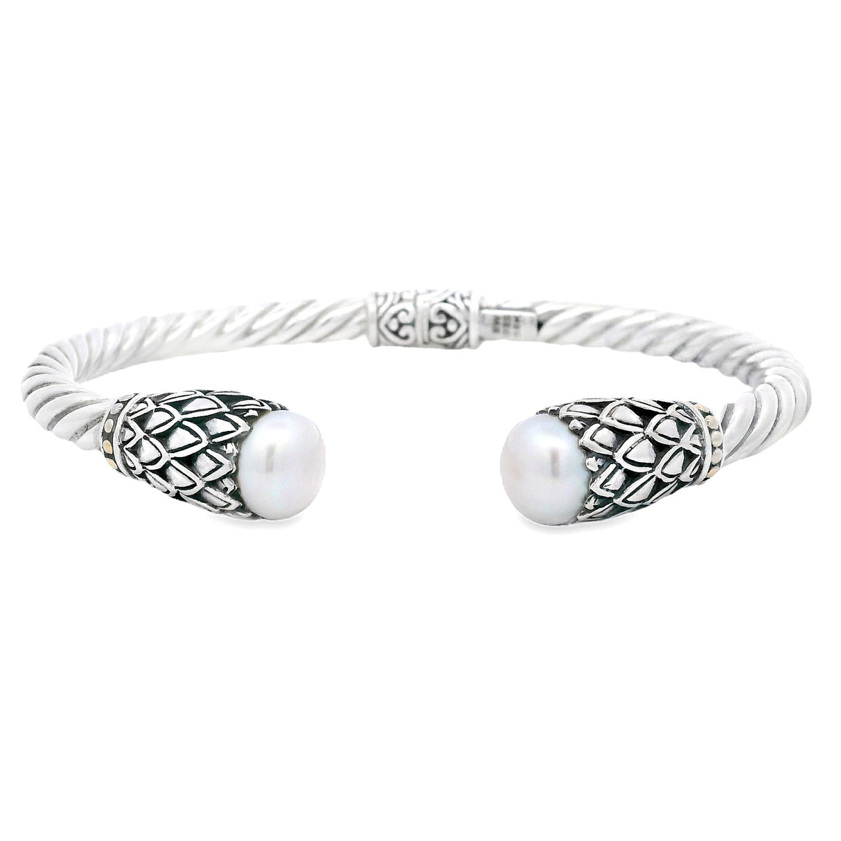Pearl Bangle Bracelet Sterling Silver 18KT Gold
