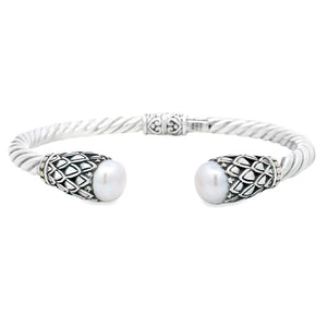 Pearl Bangle Bracelet Sterling Silver 18KT Gold