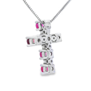 Ruby Diamond Cross Religious Pendant 10KT White Gold