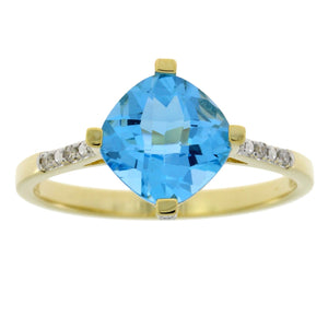 1.20ct Blue Topaz Diamond Ring 10KT Yellow Gold