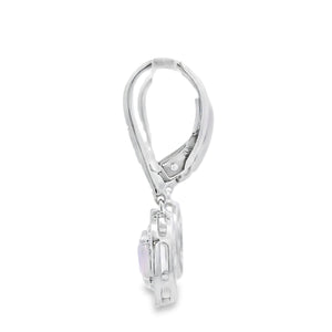Rose Quartz Diamond Dangle Earrings 10KT White Gold