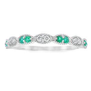 Emerald Diamond stackable band set 14KT White Gold