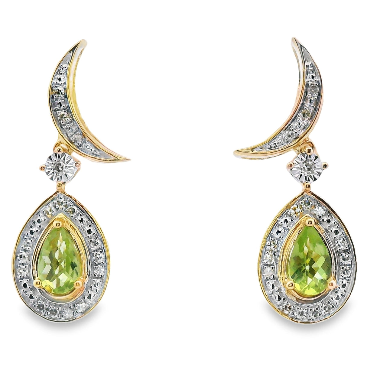 .52ct Peridot Diamond Dangle Earrings 10KT Yellow Gold