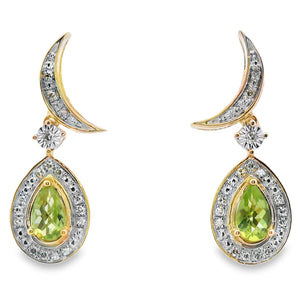 .52ct Peridot Diamond Dangle Earrings 10KT Yellow Gold