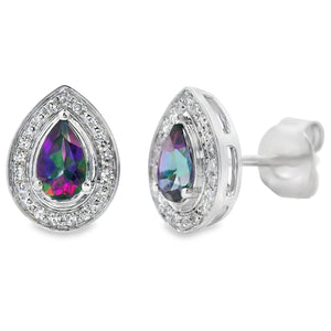 Mystic Fire Topaz Diamond Stud Earrings 10KT White Gold