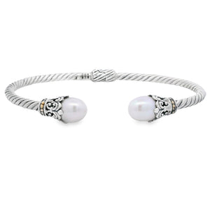 Pearl Bangle Bracelet Sterling Silver 18KT Gold