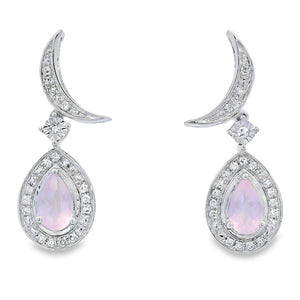 Rose Quartz Diamond Dangle Earrings 10KT White Gold