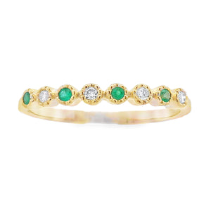 Emerald Diamond stackable band set 14KT Yellow Gold