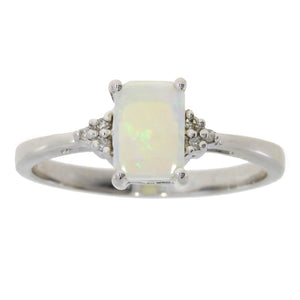 Genuine .02ct Opal Diamond Ring 10KT White Gold