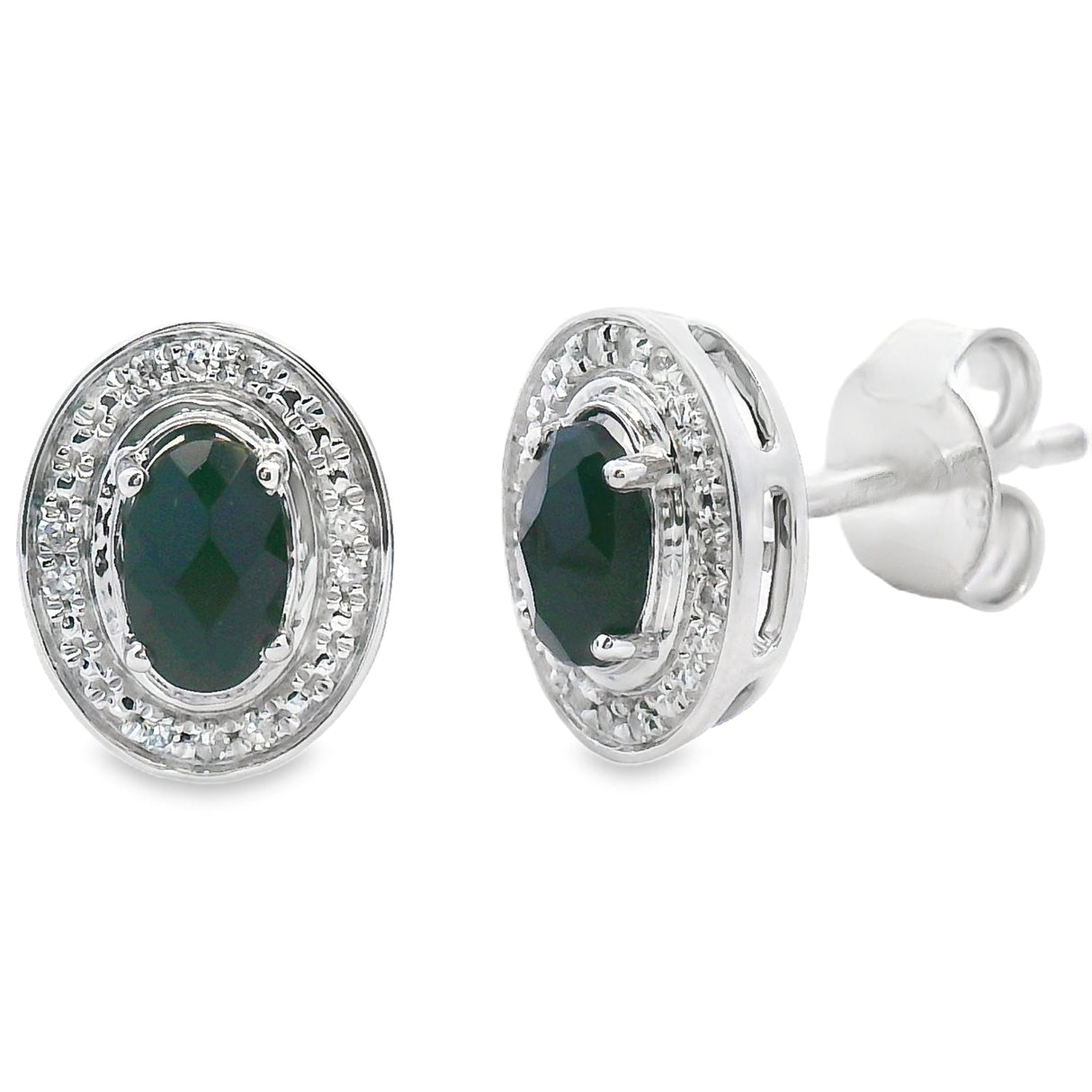 Genuine .56ct Onyx Diamond Earrings 10KT White Gold