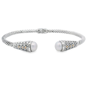 Pearl Bangle Bracelet Sterling Silver 18KT Gold