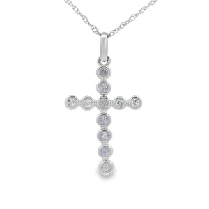 .09ct Diamond Cross Religious Pendant 14KT White Gold