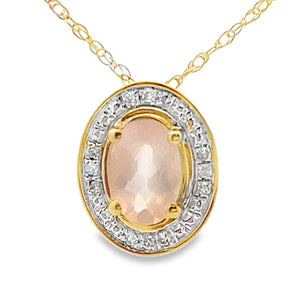 Rose Quartz Diamond Fashion Pendants 10KT Yellow Gold