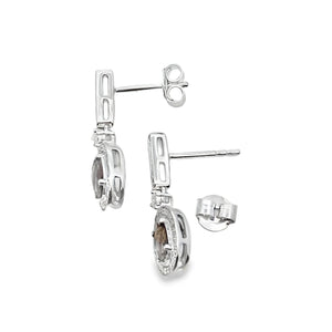 .88ct Quartz Diamond Dangle Earrings 10KT White Gold