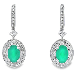 Chalcedony Diamond Dangle Earrings 10KT White Gold