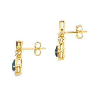 London Blue Topaz Dangle Earrings 10KT Yellow Gold